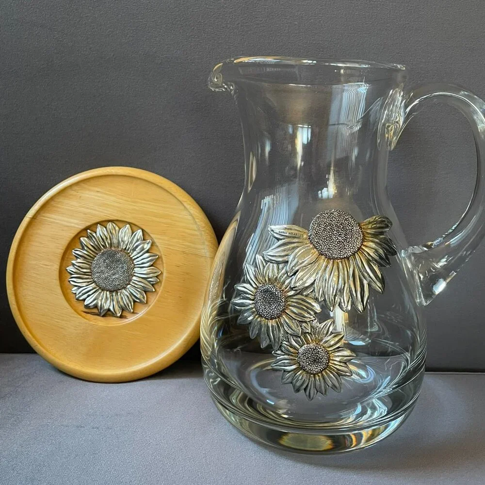 🌻 Vintage Royal Selangor "Sunflower" Pewter & Glass 18-Piece Goblet Set - Picture 4 of 6